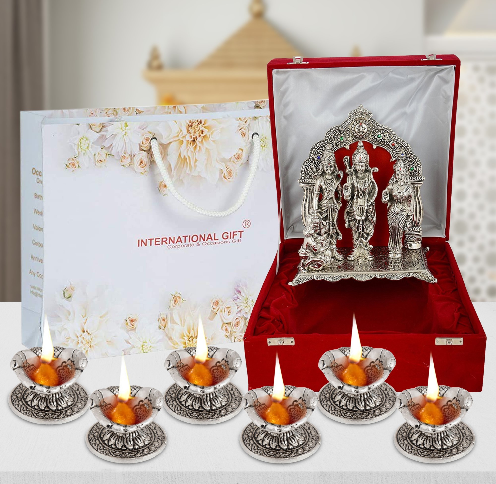 GOLDGIFTIDEAS Silver Lambodar Ganesha Frame for Home, Return Gift for  Wedding, Wooden Ganesh Frame for Pooja (Pack of 5)