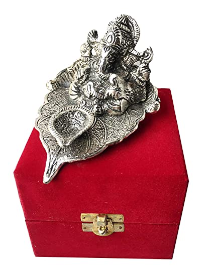 Lord Ganesha With Red Wheel and Laddu 92.5 Silver Gift Item